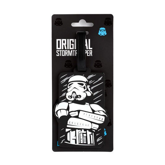 Original Stormtrooper PVC luggage tag with white Stormtrooper motif on a black tag and strap.