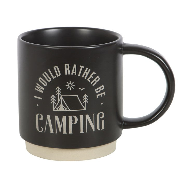Ceramic I Would Rather Be Camping Mug with 3-in-1 Spork, perfect for outdoor lovers and kitchen adventures.