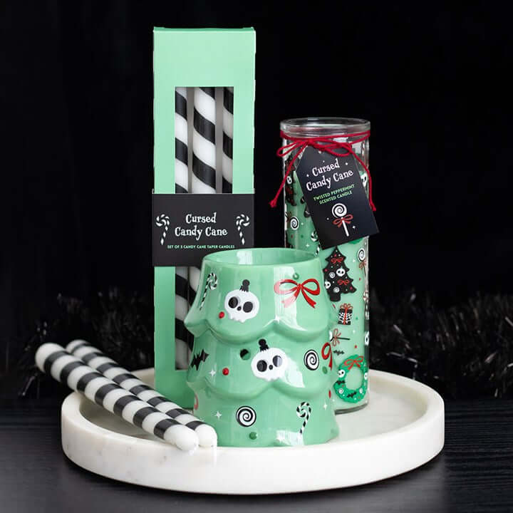 Creepy Christmas Tree Oil Burner and Wax Warmer adds spooky charm with skulls, bows, and candy canes for festive decor.