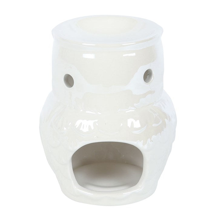 Owl Shaped Iridescent Oil Burner and Wax Warmer, featuring a dreamy glaze, perfect for adding mystique to any space.
