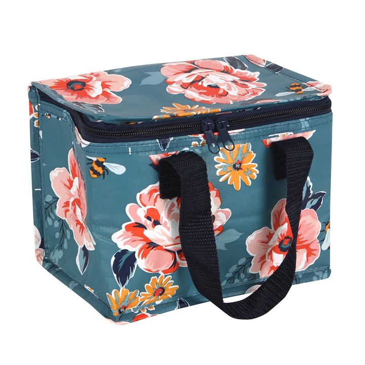 Stylish Bee-utiful Floral Lunch Bag with navy handles, keeping your food fresh in a lovely floral design.