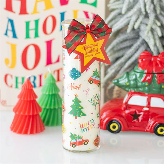 Nostalgic Christmas Print Christmas Pudding Scented Tube Candle with festive design, perfect for holiday gifting.
