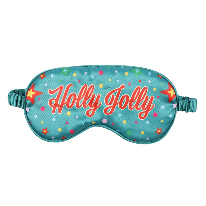 Holly Jolly Satin Sleep Mask in vibrant colours, perfect for a restful Christmas night's sleep and a great gift idea.
