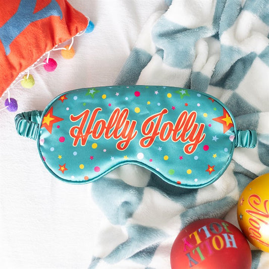 Holly Jolly Satin Sleep Mask features a vibrant design, perfect for a peaceful Christmas night's sleep.