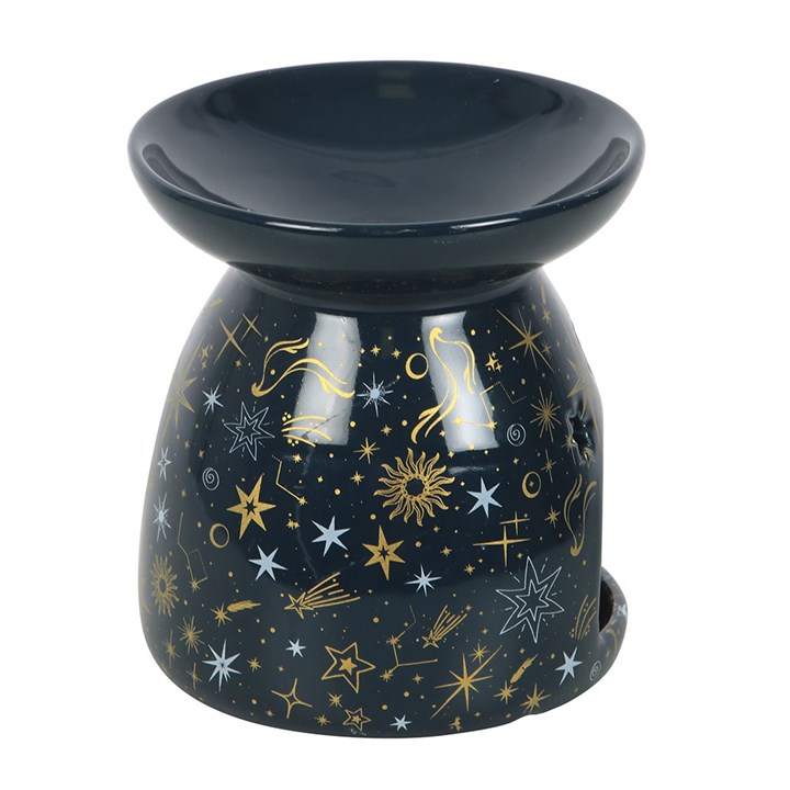 Blue Starry Night Oil Burner and Wax Warmer — celestial ceramic burner with starry pattern.