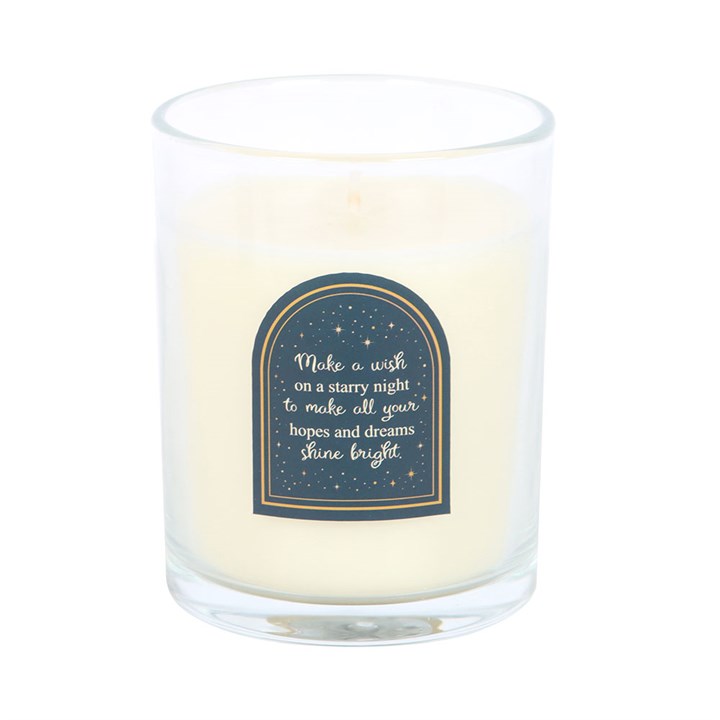 Starry Night Cinnamon & Blackberry Candle in a glass jar, perfect for festive or year-round celestial decor.