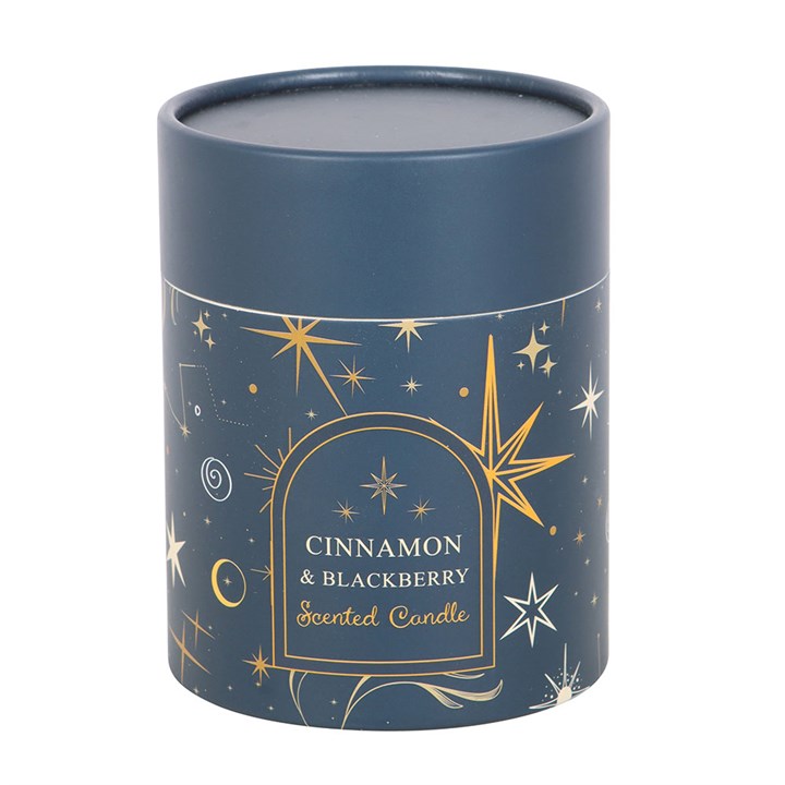 Starry Night Cinnamon & Blackberry Candle features a celestial design, perfect for festive home decor and cosy ambiance.