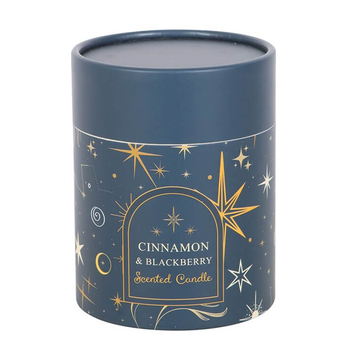 Starry Night Cinnamon & Blackberry Candle features a celestial design, perfect for festive home decor and cosy ambiance.