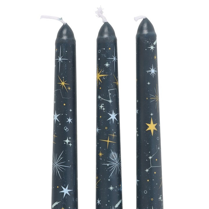 Elegant set of 3 Starry Night Taper Candles - unscented, perfect for festive table settings and celestial décor.