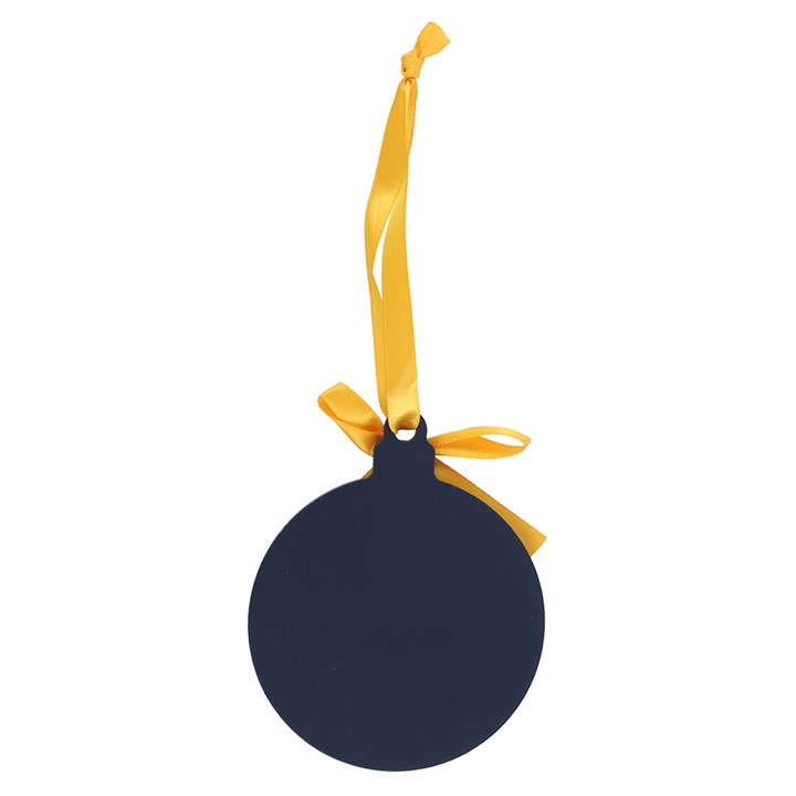 Silent Nights Starry Skies Bauble features a deep navy finish with golden stars and a ribbon, perfect for festive décor.