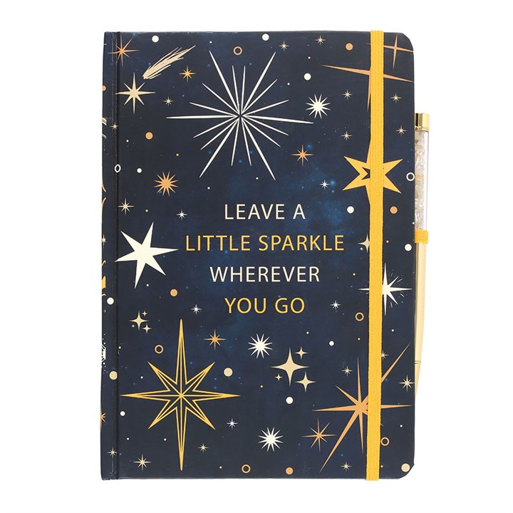 Leave A Little Sparkle A5 Notebook with Citrine Pen, perfect for jotting down inspirations in style.
