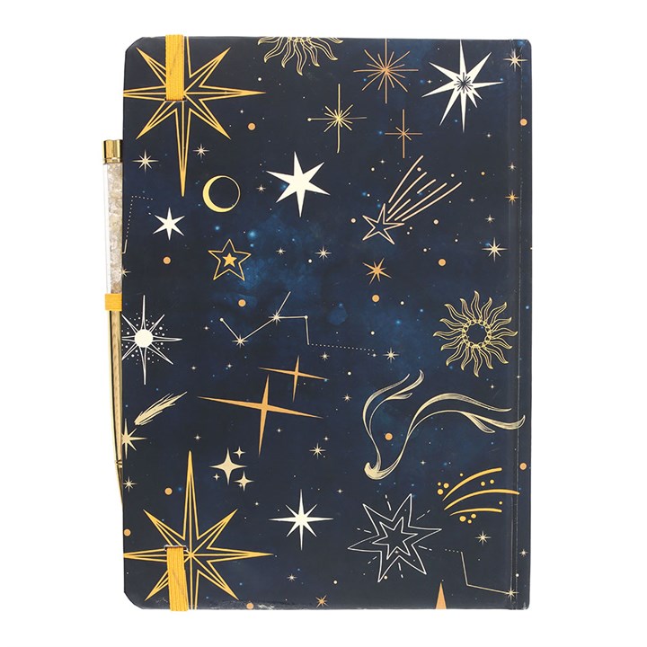 Leave A Little Sparkle A5 Notebook with Citrine Pen features a celestial design, perfect for jotting down inspirations.