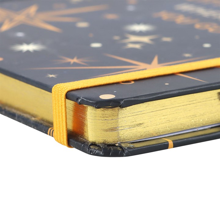 Stunning Leave A Little Sparkle A5 Notebook with Citrine Pen, featuring celestial design and golden edges for elegant note-taking.