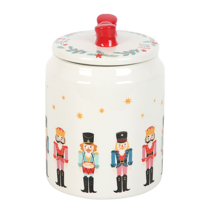 Nutcracker Storage Jar with Bow adds festive charm, perfect for biscuits and sweets in your kitchen this season.