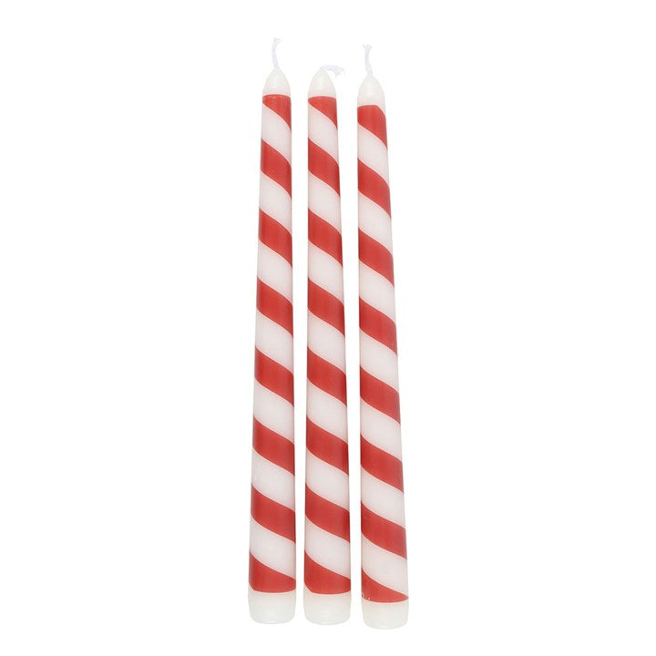 Add festive charm to your home with the Set of 3 Candy Cane Stripe Taper Candles, perfect for seasonal displays.