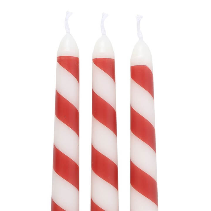 Brighten your festive decor with the Set of 3 Candy Cane Stripe Taper Candles, perfect for any seasonal display.