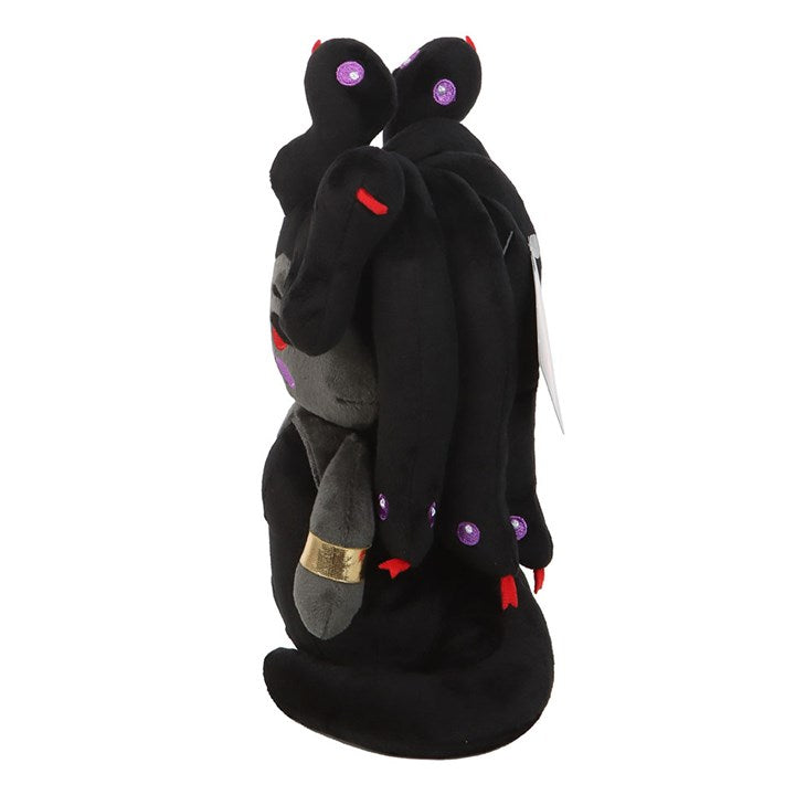 Medusa Plush Toy – black Gothic plush with serpentine hair, purple eyes and red accents.