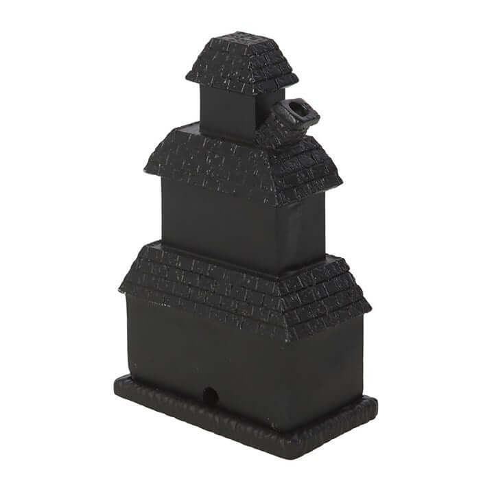 Black haunted house resin incense cone holder with chimney for curling smoke