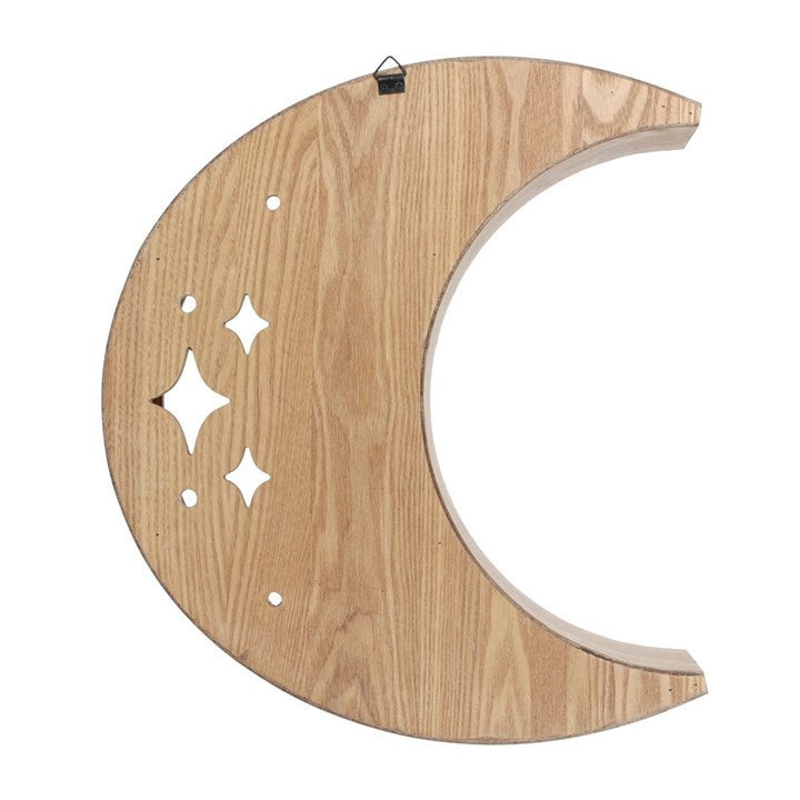 Add a whimsical touch to your home with the Wooden Crescent Moon Wall Shelf, perfect for displaying treasures.