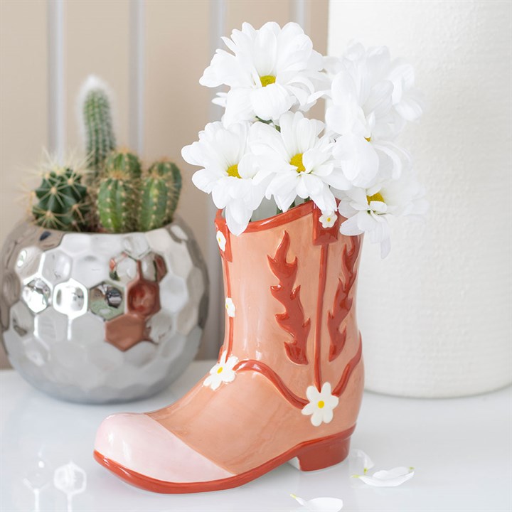 Add a touch of charm with the Pink Cowboy Boot Flower Vase, perfect for any cowgirl's home decor.