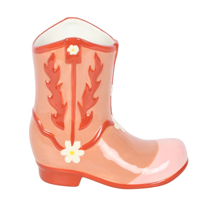Charming Pink Cowboy Boot Flower Vase, perfect for adding a touch of rustic style to your decor. Ideal for cowgirls!