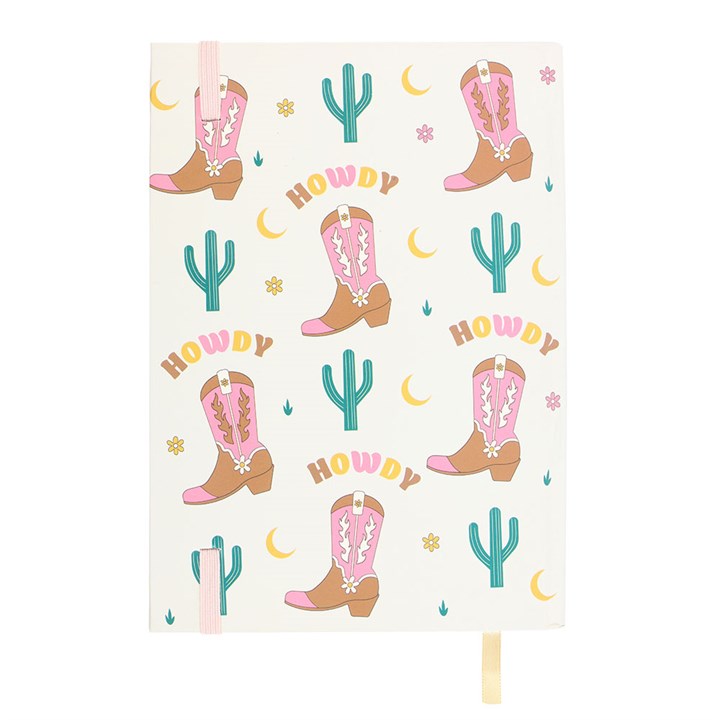 Cowboy Boot A5 Notebook with Sticker Sheet showcasing a fun Western design and colourful stickers for creative notes.