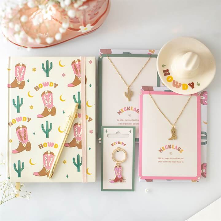 Cowboy Boot A5 Notebook with Sticker Sheet features a vibrant Western design, perfect for rodeo-inspired notes.