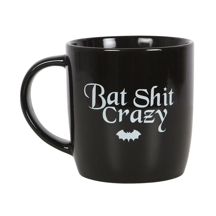 Funny Bat Shit Crazy Mug in black, perfect for your morning coffee fix, dishwasher and microwave safe.