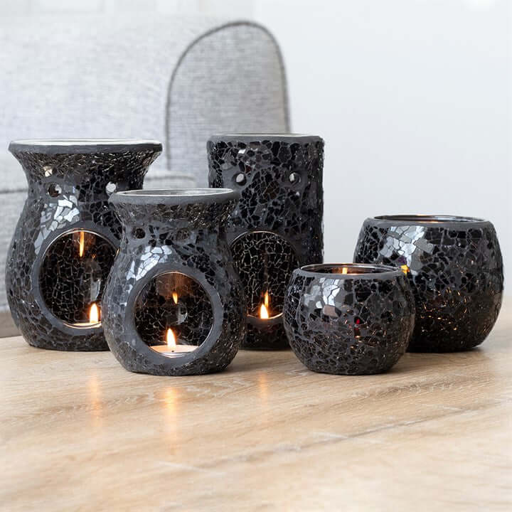 Black Crackle Glass Pillar Wax & Oil Burner