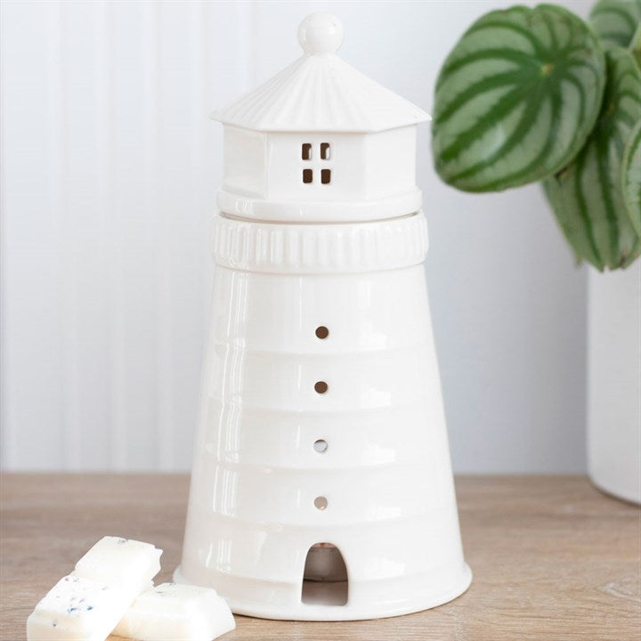 White Lighthouse Oil Burner Ceramic Tall Design