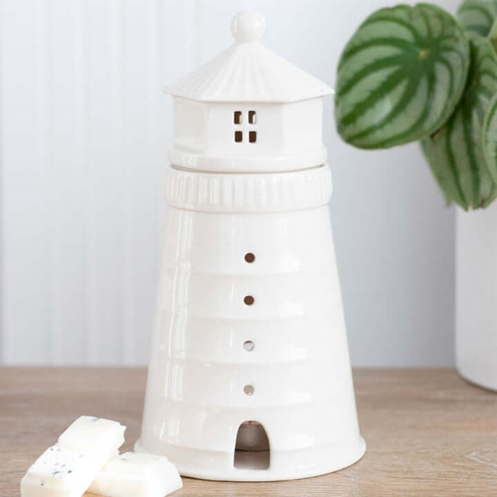 White Lighthouse Oil Burner Ceramic Tall Design