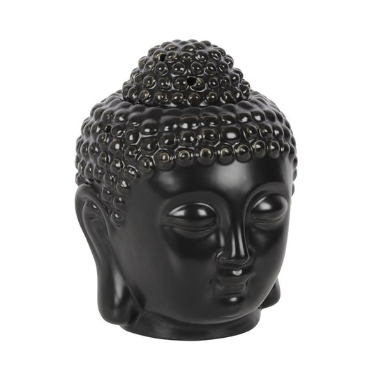 Black Buddha Head Oil Burner — matte black Buddha head decor for a calm, serene space.