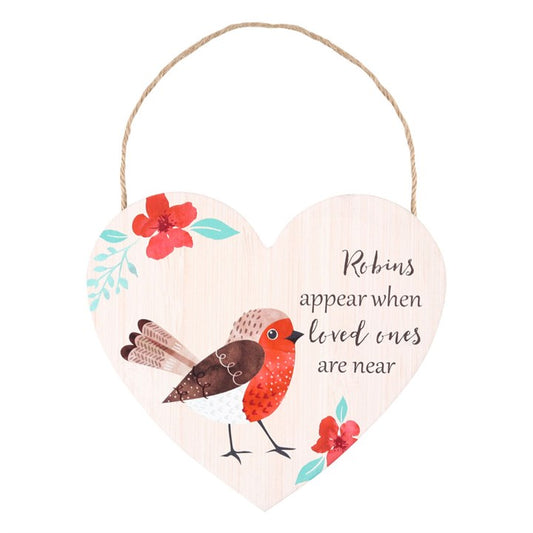 Loved Ones Winter Robin Hanging Heart Sign - Comfort