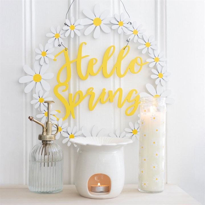 White Daisy Tube Candle in a reusable glass jar with spring floral scent, 70-hour burn time.