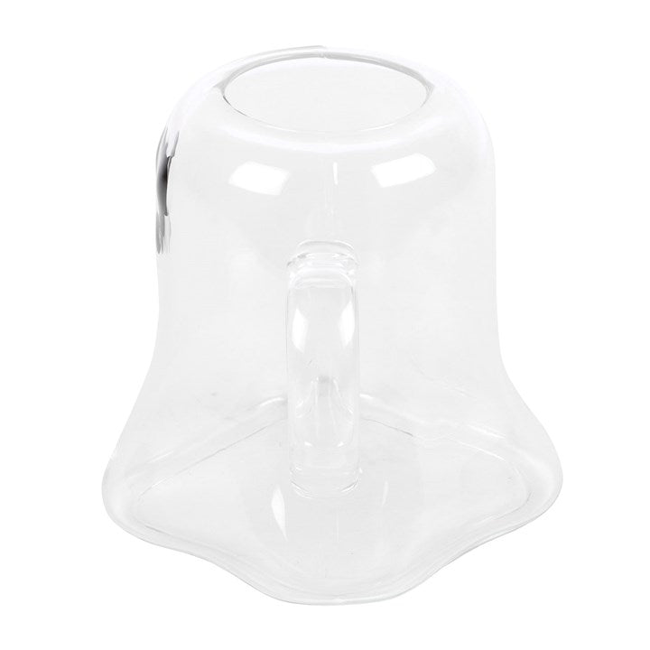 Ghost Shaped Glass Mug, clear glass with a playful ghost silhouette for supernatural sipping.