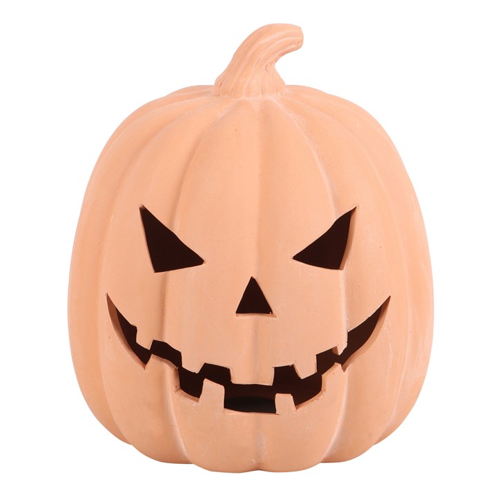 22cm Terracotta Pumpkin Ornament – jack-o'-lantern decoration for stress-free Halloween styling.