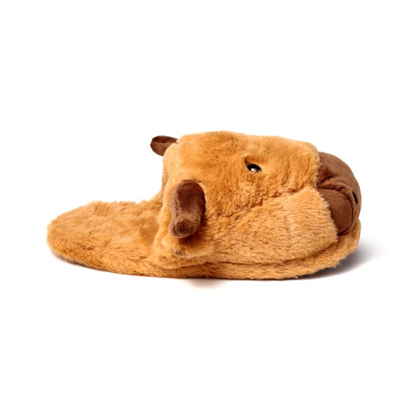 Highland Coo plush slippers in brown fluffy fabric for cosy home comfort.