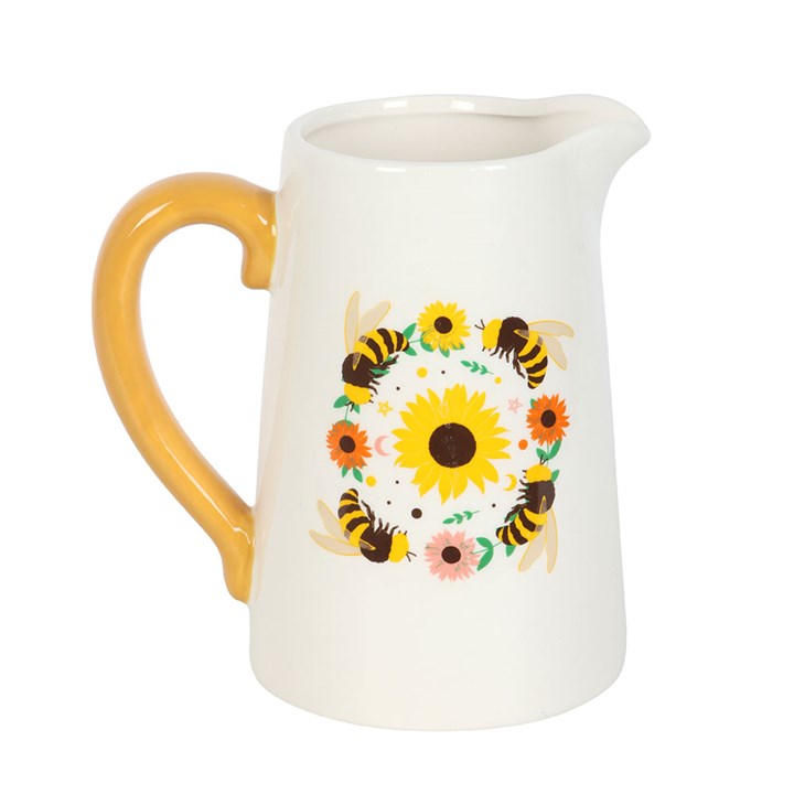 Brighten your home with the Bee and Sunflower Ceramic Flower Jug, featuring a charming sunflower and bee design.