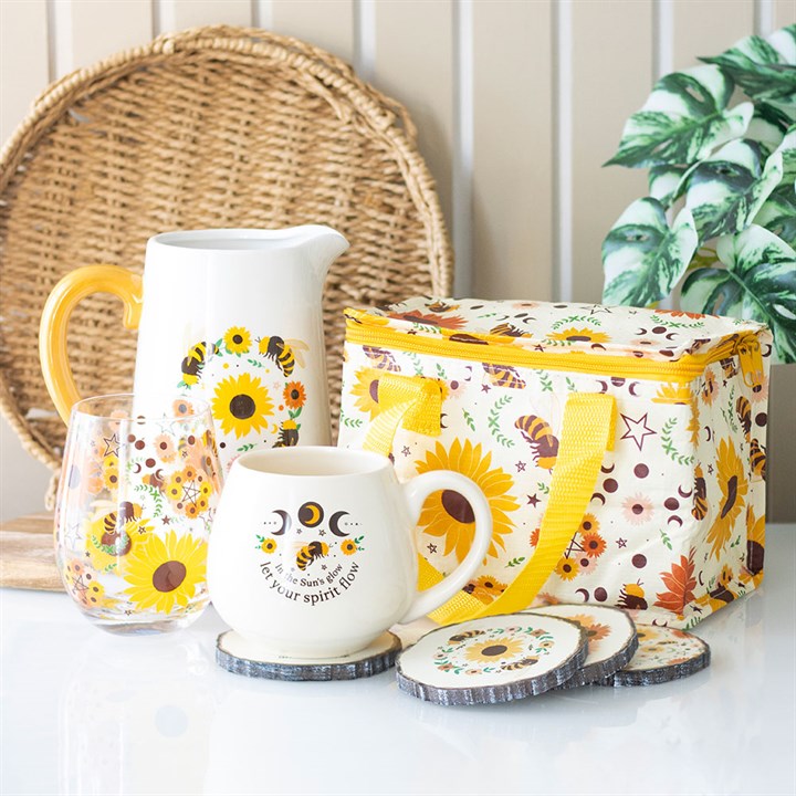 Brighten your home with the Bee and Sunflower Ceramic Flower Jug, featuring a charming yellow handle and floral design.