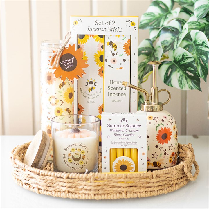 Summer Solstice Print Ceramic Plant Mister beautifully hydrates plants with its floral design and gold details.