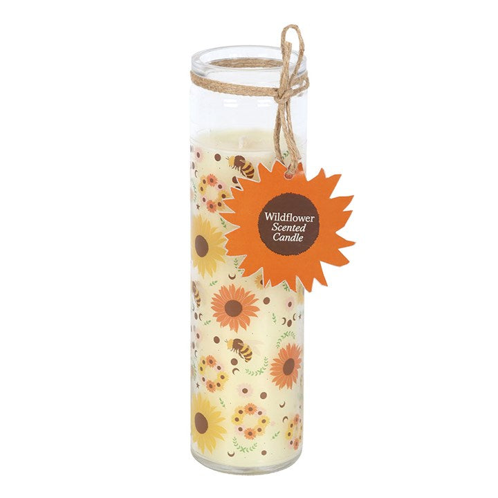 Bright and cheerful Summer Solstice Wildflower Tube Candle, adorned with sunflowers and bees for a delightful fragrance.