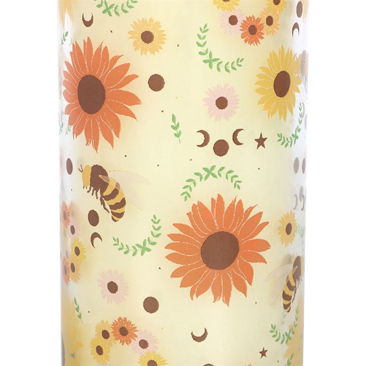 Bright and cheerful Summer Solstice Wildflower Tube Candle adorned with sunflowers and bees, perfect for uplifting spaces.