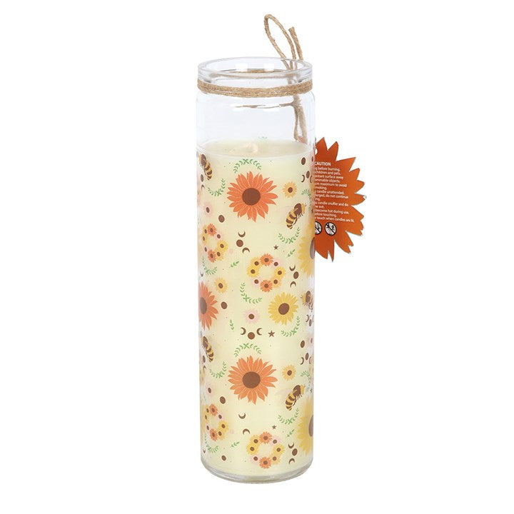 Brighten your space with the Summer Solstice Wildflower Tube Candle, adorned with sunflowers and bees. Perfect for celebrations!