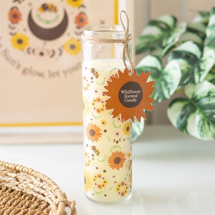 Brighten your space with the Summer Solstice Wildflower Tube Candle, featuring a cheerful wildflower design.