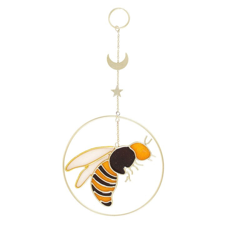 Brighten your home with the Summer Bee Suncatcher, featuring a charming bee, star, and crescent moon design.