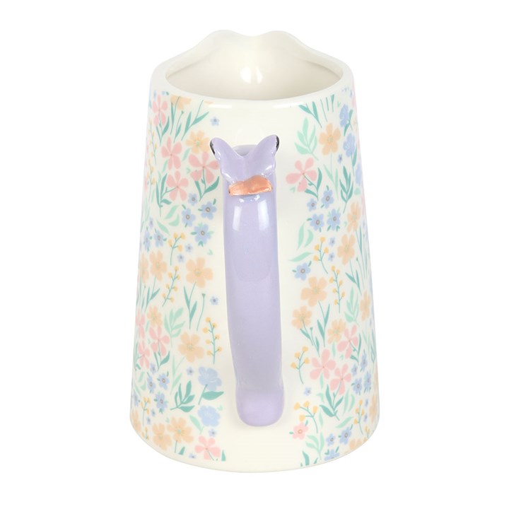 Charming Ditsy Floral Print Ceramic Flower Jug with Butterfly, featuring a lilac handle and floral design, perfect for decor.