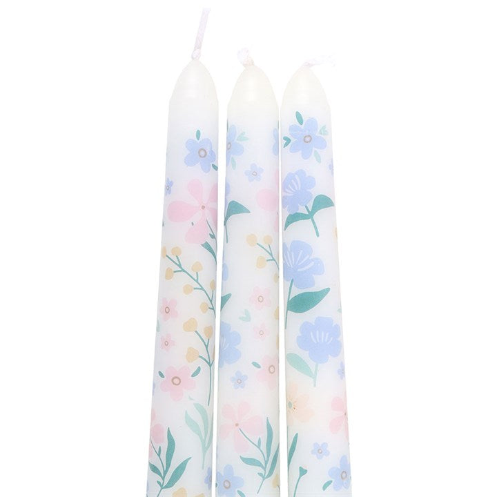 Set of 3 Ditsy Floral Taper Candles - Unscented, perfect for adding spring charm to your home decor and table settings.
