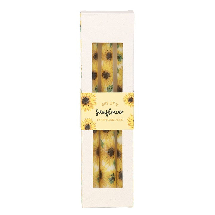 Brighten your space with the Set of 3 Sunflower Taper Candles, perfect for summer table settings and home decor.