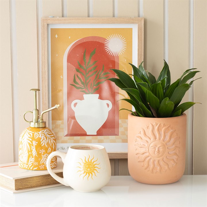 BohoVibe Terracotta Sun Plant Pot – Embossed Sun Design