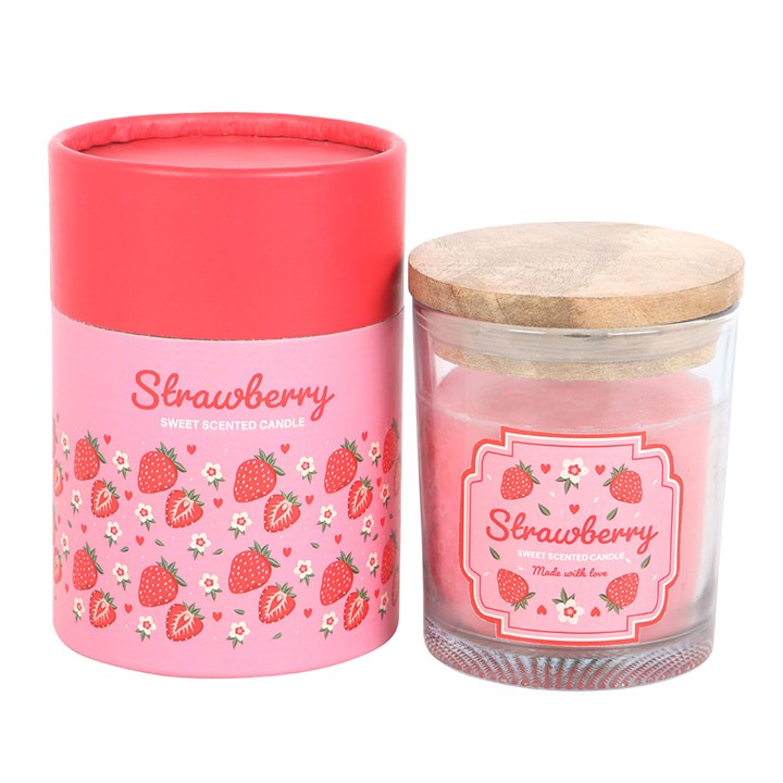 Sweeten your space with this Strawberry Scented Candle, beautifully presented in a floral glass holder and box.